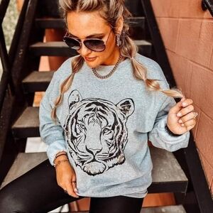 Port and Company Gray Tiger Print Sweatshirt